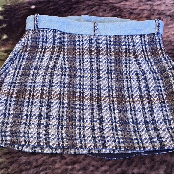 Zara Blue and Brown Tweed Mini Skirt - Picture 3 of 7